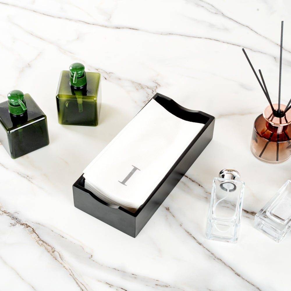 Luxenap Rectangle Silver Letter I White Paper Linen-Feel Guest Towel / Napkin - Air Laid, Sans Serif Font - 15 3/4" x 8" - 50 count box