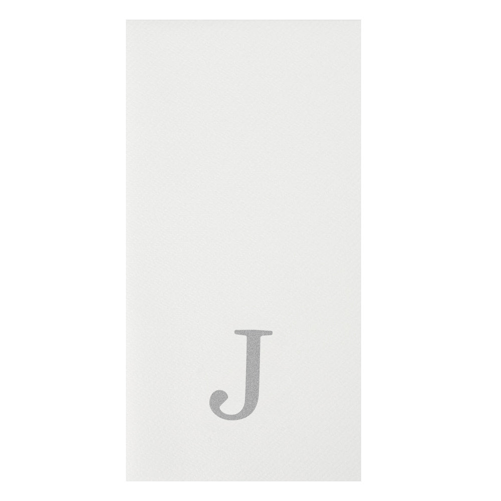 Luxenap Rectangle Silver Letter J White Paper Linen-Feel Guest Towel / Napkin - Air Laid, Sans Serif Font - 15 3/4" x 8" - 50 count box