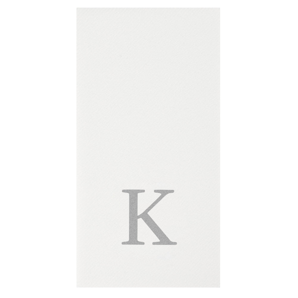 Luxenap Rectangle Silver Letter K White Paper Linen-Feel Guest Towel / Napkin - Air Laid, Sans Serif Font - 15 3/4" x 8" - 50 count box