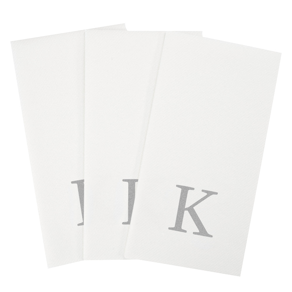 Luxenap Rectangle Silver Letter K White Paper Linen-Feel Guest Towel / Napkin - Air Laid, Sans Serif Font - 15 3/4" x 8" - 50 count box