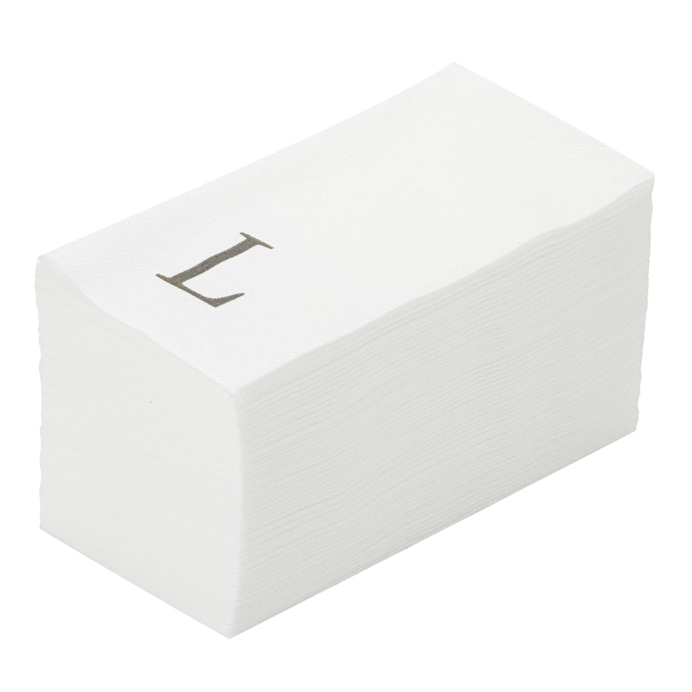 Luxenap Rectangle Silver Letter L White Paper Linen-Feel Guest Towel / Napkin - Air Laid, Sans Serif Font - 15 3/4" x 8" - 50 count box