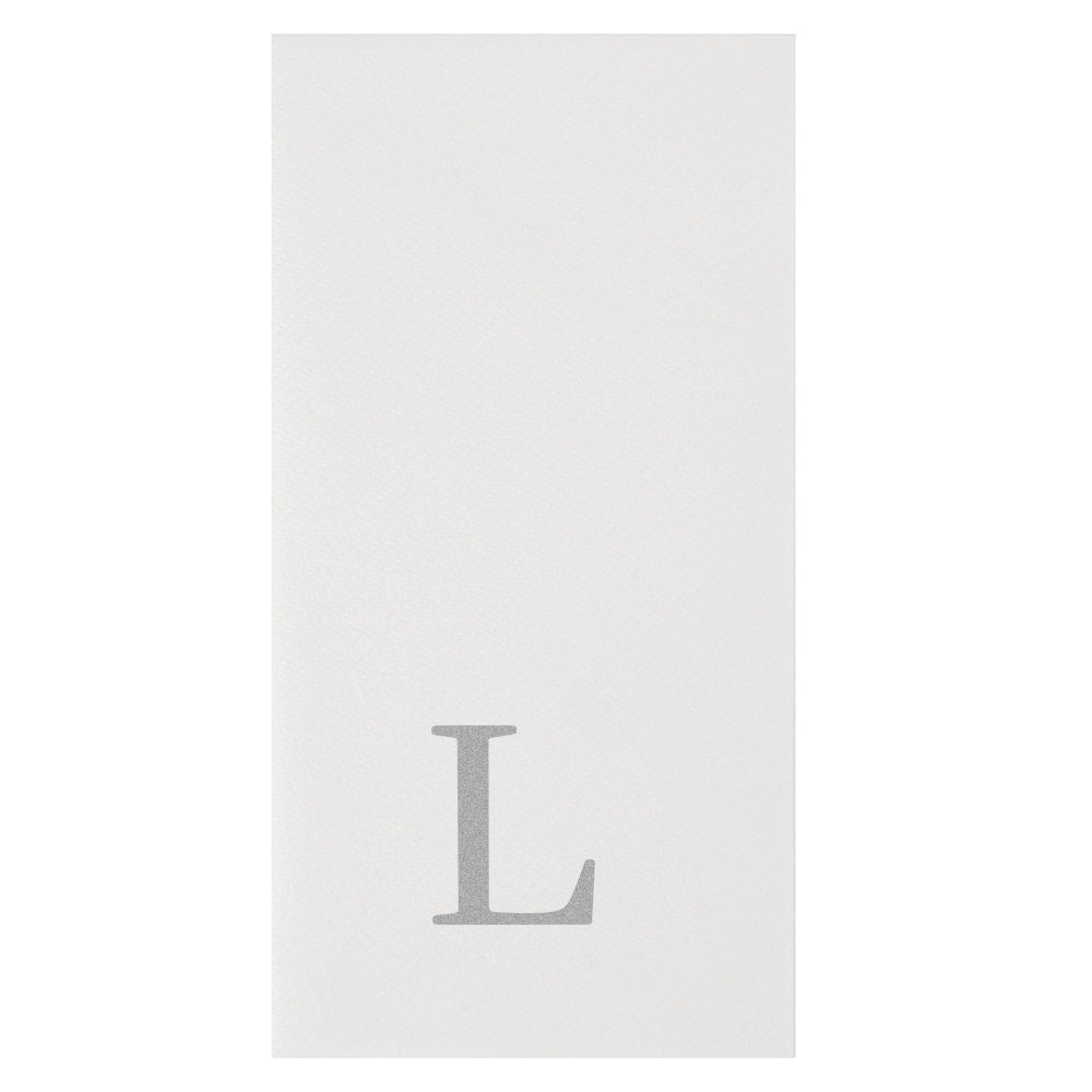 Luxenap Rectangle Silver Letter L White Paper Linen-Feel Guest Towel / Napkin - Air Laid, Sans Serif Font - 15 3/4" x 8" - 50 count box