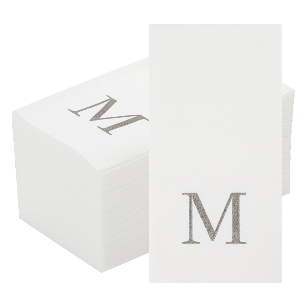 Luxenap Rectangle Silver Letter M White Paper Linen-Feel Guest Towel / Napkin - Air Laid, Sans Serif Font - 15 3/4" x 8" - 50 count box