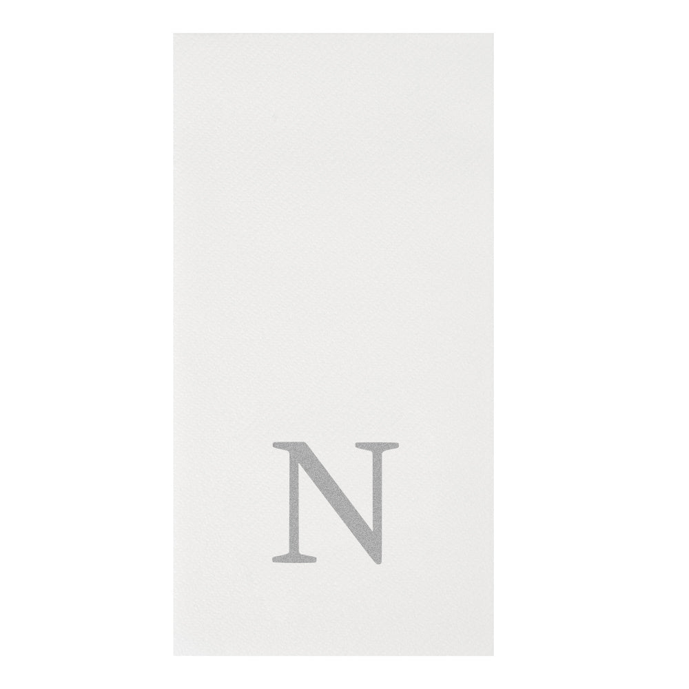 Luxenap Rectangle Silver Letter N White Paper Linen-Feel Guest Towel / Napkin - Air Laid, Sans Serif Font - 15 3/4" x 8" - 50 count box