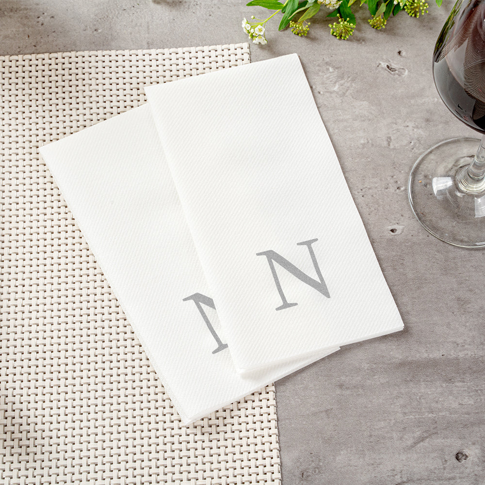 Luxenap Rectangle Silver Letter N White Paper Linen-Feel Guest Towel / Napkin - Air Laid, Sans Serif Font - 15 3/4" x 8" - 2000 count box