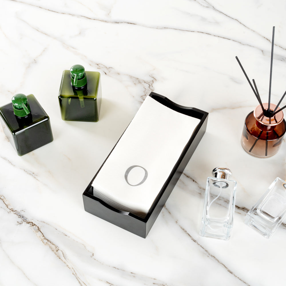 Luxenap Rectangle Silver Letter O White Paper Linen-Feel Guest Towel / Napkin - Air Laid, Sans Serif Font - 15 3/4" x 8" - 2000 count box
