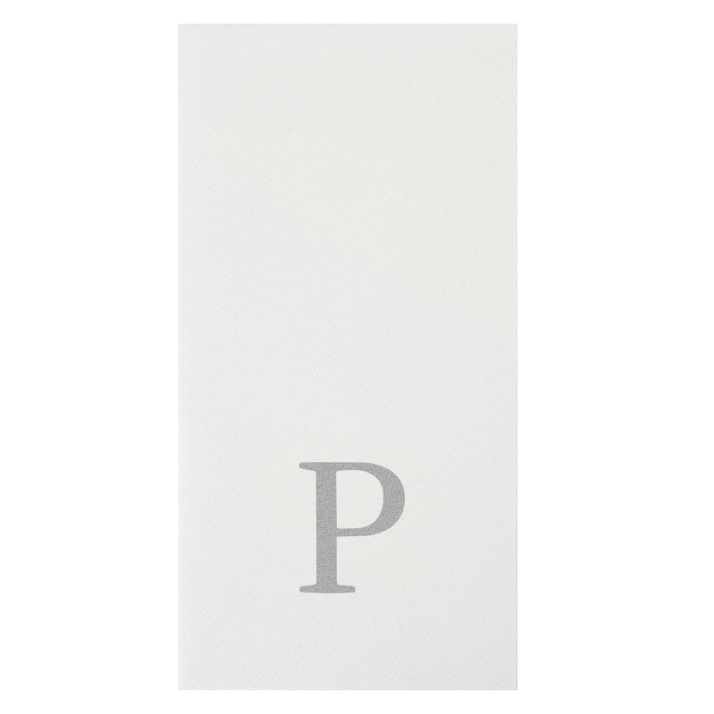 Luxenap Rectangle Silver Letter P White Paper Linen-Feel Guest Towel / Napkin - Air Laid, Sans Serif Font - 15 3/4" x 8" - 50 count box