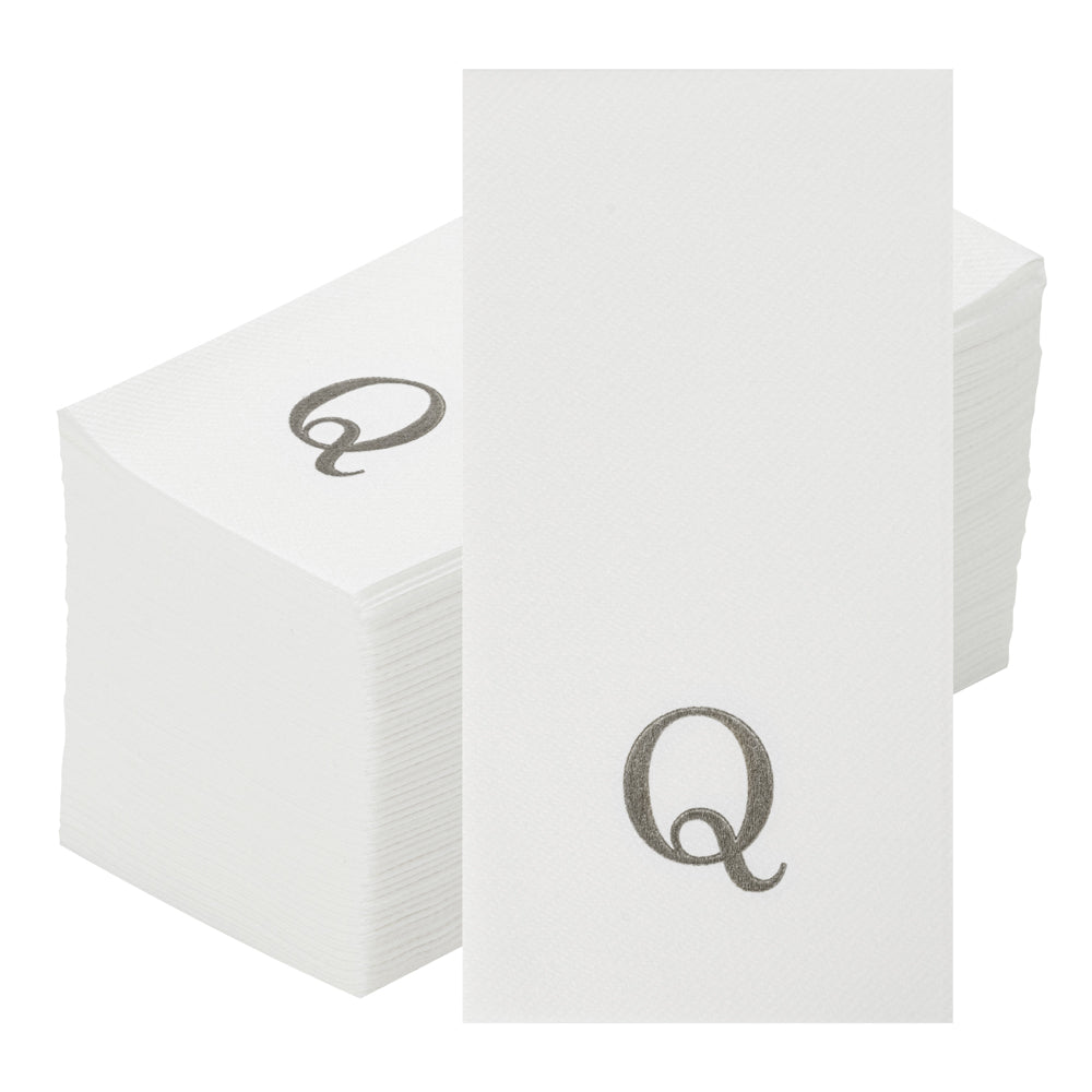 Luxenap Rectangle Silver Letter Q White Paper Linen-Feel Guest Towel / Napkin - Air Laid, Sans Serif Font - 15 3/4" x 8" - 2000 count box