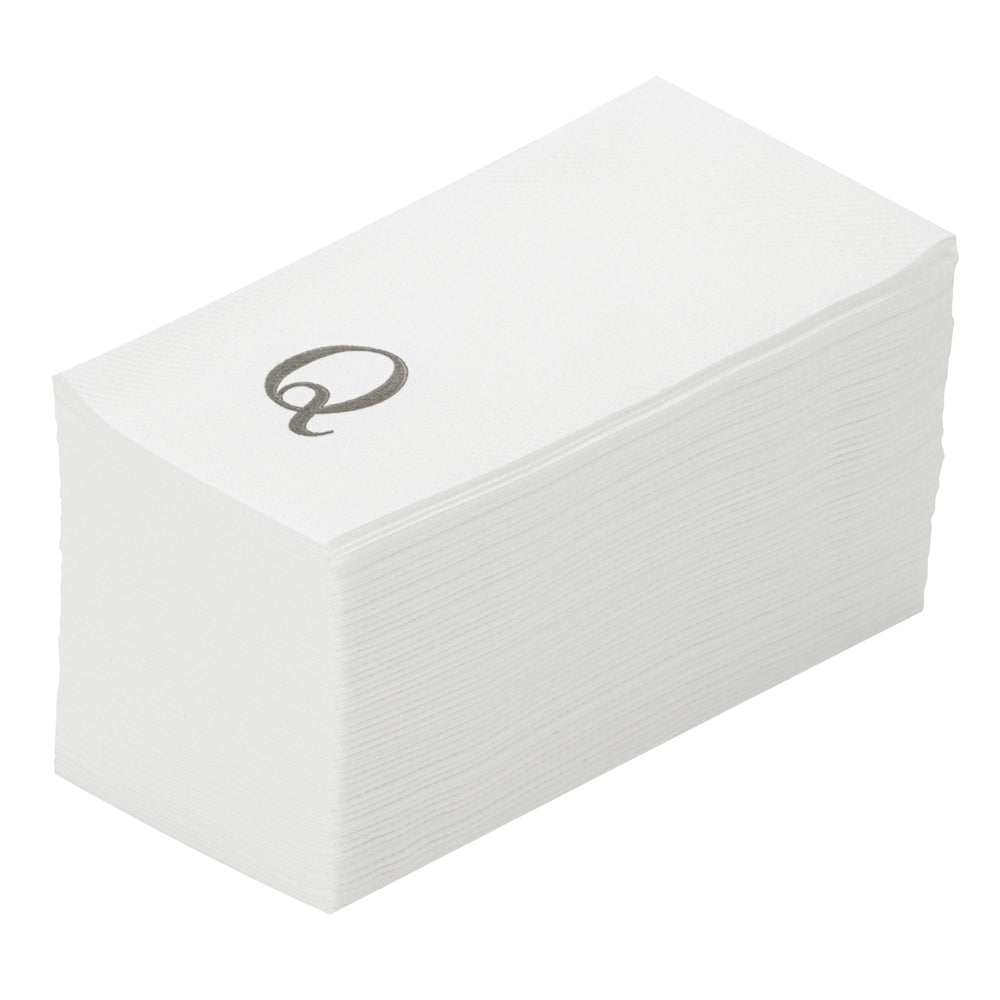 Luxenap Rectangle Silver Letter Q White Paper Linen-Feel Guest Towel / Napkin - Air Laid, Sans Serif Font - 15 3/4" x 8" - 50 count box