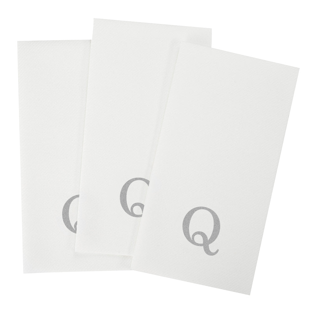 Luxenap Rectangle Silver Letter Q White Paper Linen-Feel Guest Towel / Napkin - Air Laid, Sans Serif Font - 15 3/4" x 8" - 2000 count box