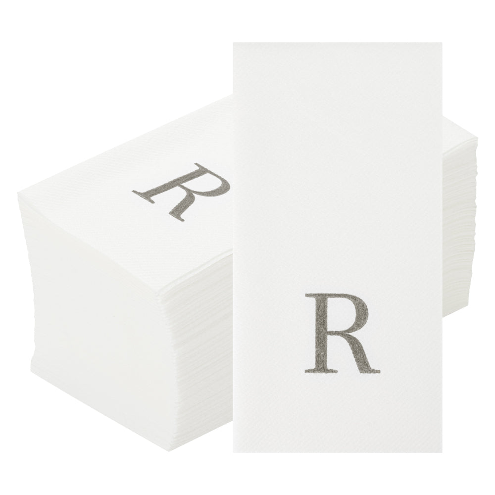 Luxenap Rectangle Silver Letter R White Paper Linen-Feel Guest Towel / Napkin - Air Laid, Sans Serif Font - 15 3/4" x 8" - 50 count box