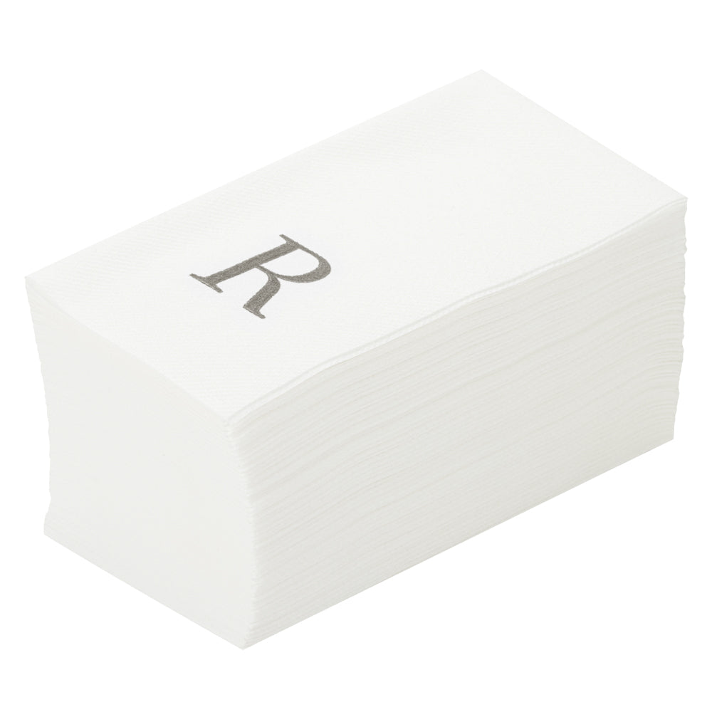 Luxenap Rectangle Silver Letter R White Paper Linen-Feel Guest Towel / Napkin - Air Laid, Sans Serif Font - 15 3/4" x 8" - 50 count box