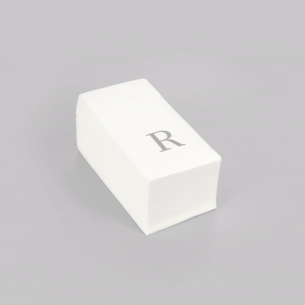 Luxenap Rectangle Silver Letter R White Paper Linen-Feel Guest Towel / Napkin - Air Laid, Sans Serif Font - 15 3/4" x 8" - 50 count box
