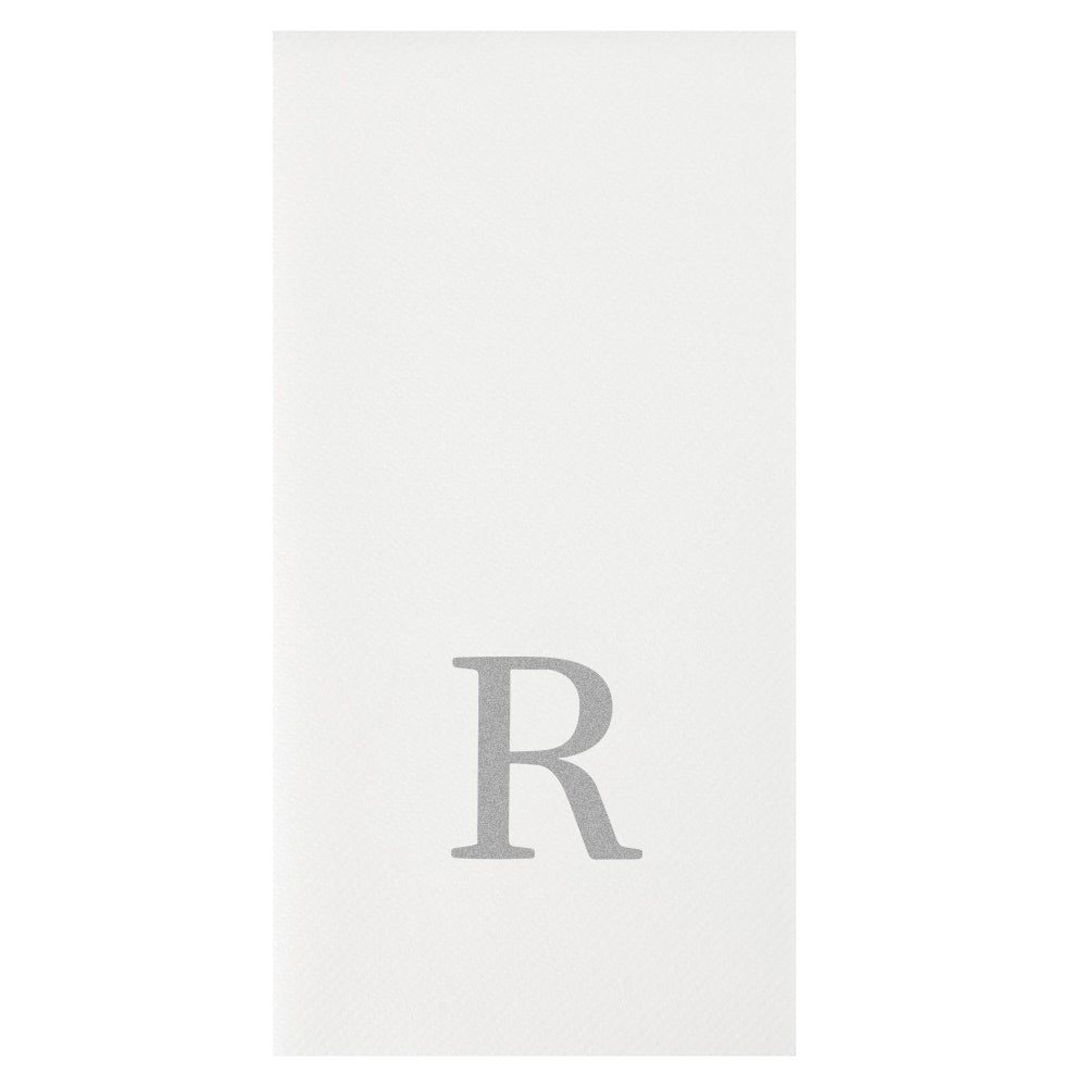 Luxenap Rectangle Silver Letter R White Paper Linen-Feel Guest Towel / Napkin - Air Laid, Sans Serif Font - 15 3/4" x 8" - 50 count box