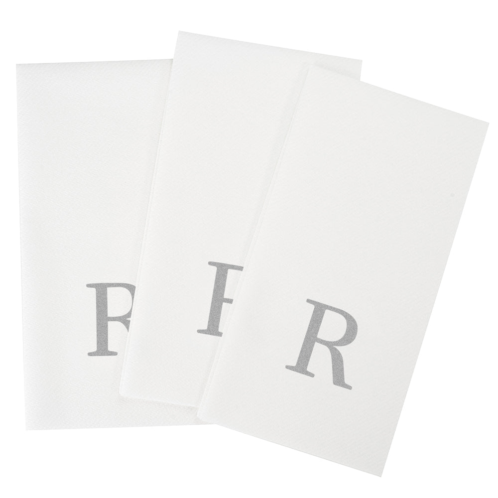 Luxenap Rectangle Silver Letter R White Paper Linen-Feel Guest Towel / Napkin - Air Laid, Sans Serif Font - 15 3/4" x 8" - 50 count box