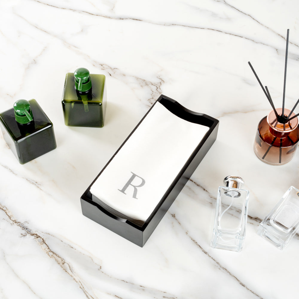 Luxenap Rectangle Silver Letter R White Paper Linen-Feel Guest Towel / Napkin - Air Laid, Sans Serif Font - 15 3/4" x 8" - 50 count box