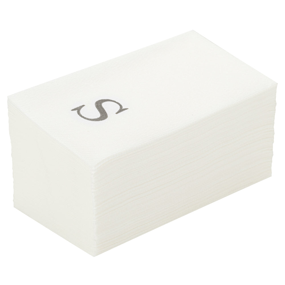 Luxenap Rectangle Silver Letter S White Paper Linen-Feel Guest Towel / Napkin - Air Laid, Sans Serif Font - 15 3/4" x 8" - 50 count box