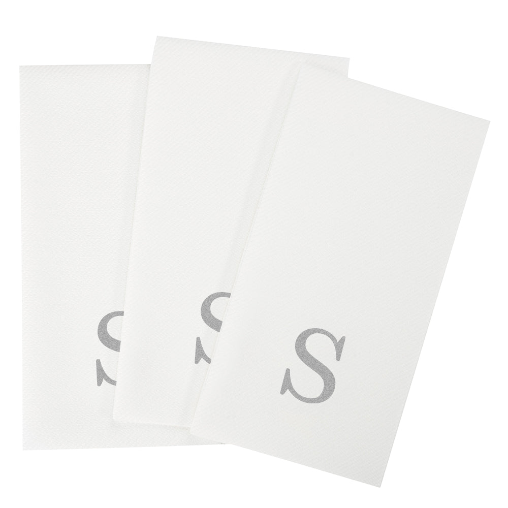 Luxenap Rectangle Silver Letter S White Paper Linen-Feel Guest Towel / Napkin - Air Laid, Sans Serif Font - 15 3/4" x 8" - 2000 count box