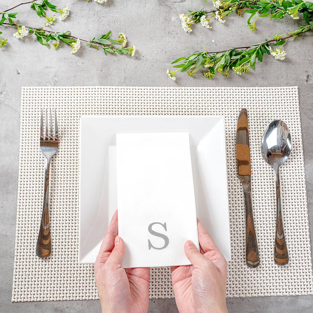 Luxenap Rectangle Silver Letter S White Paper Linen-Feel Guest Towel / Napkin - Air Laid, Sans Serif Font - 15 3/4" x 8" - 2000 count box