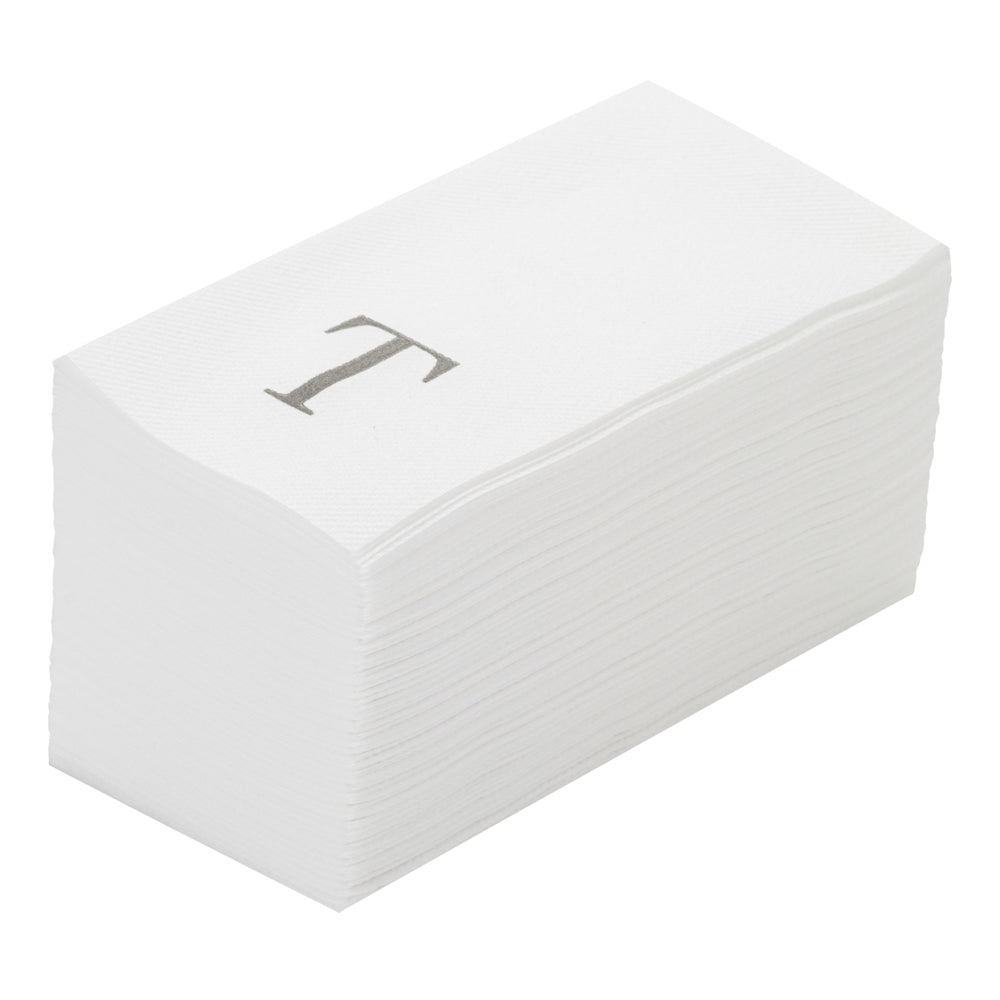 Luxenap Rectangle Silver Letter T White Paper Linen-Feel Guest Towel / Napkin - Air Laid, Sans Serif Font - 15 3/4" x 8" - 50 count box