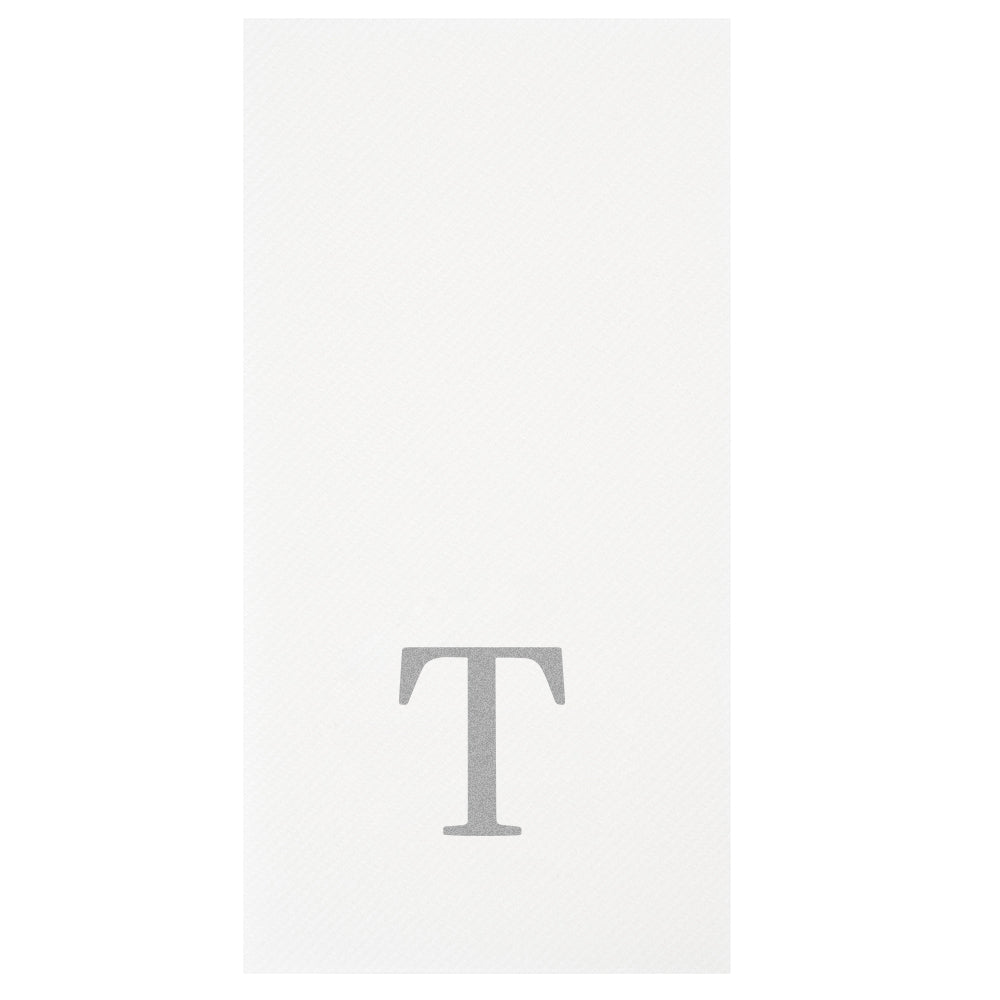 Luxenap Rectangle Silver Letter T White Paper Linen-Feel Guest Towel / Napkin - Air Laid, Sans Serif Font - 15 3/4" x 8" - 50 count box