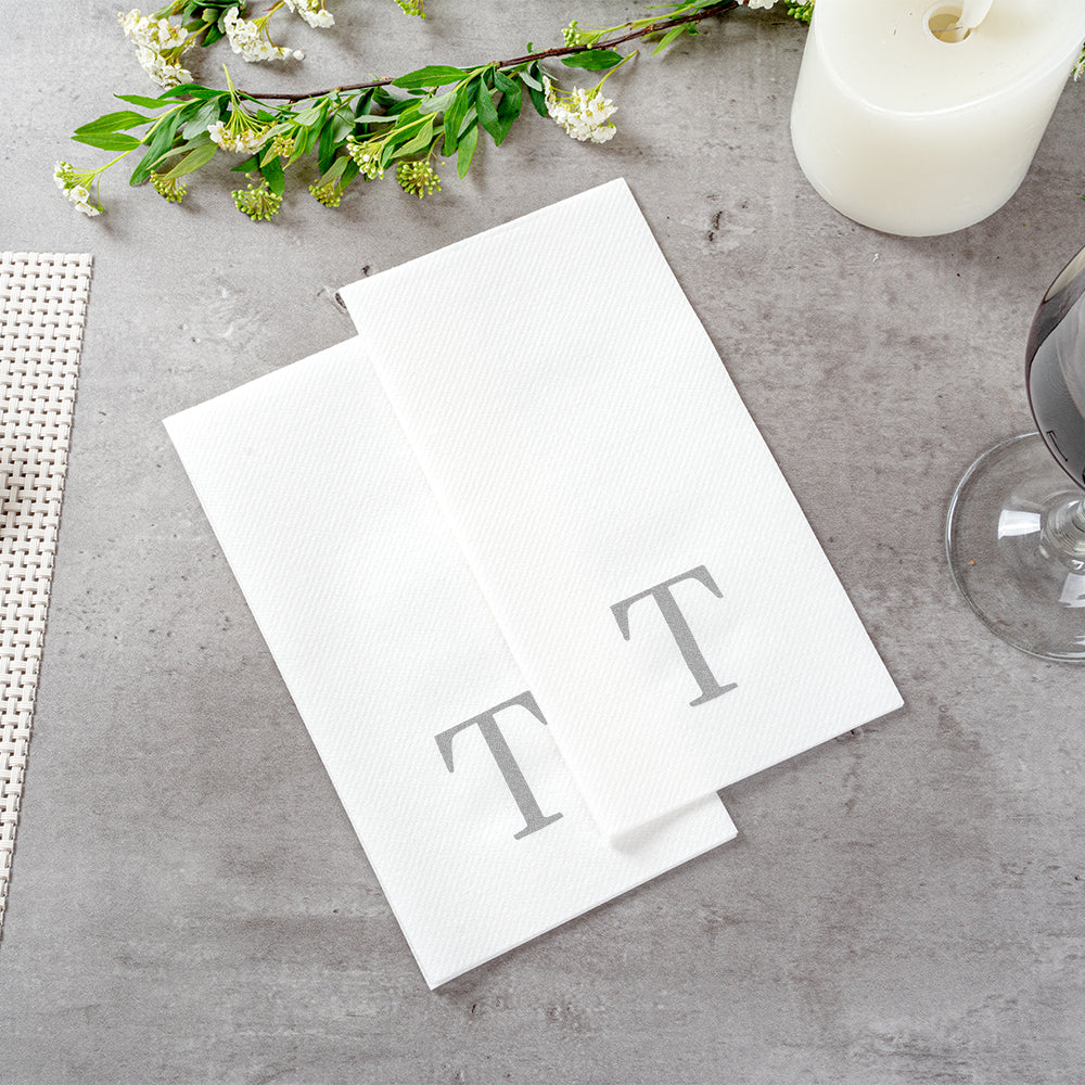Luxenap Rectangle Silver Letter T White Paper Linen-Feel Guest Towel / Napkin - Air Laid, Sans Serif Font - 15 3/4" x 8" - 2000 count box