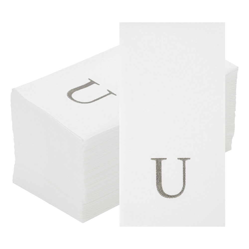 Luxenap Rectangle Silver Letter U White Paper Linen-Feel Guest Towel / Napkin - Air Laid, Sans Serif Font - 15 3/4" x 8" - 50 count box