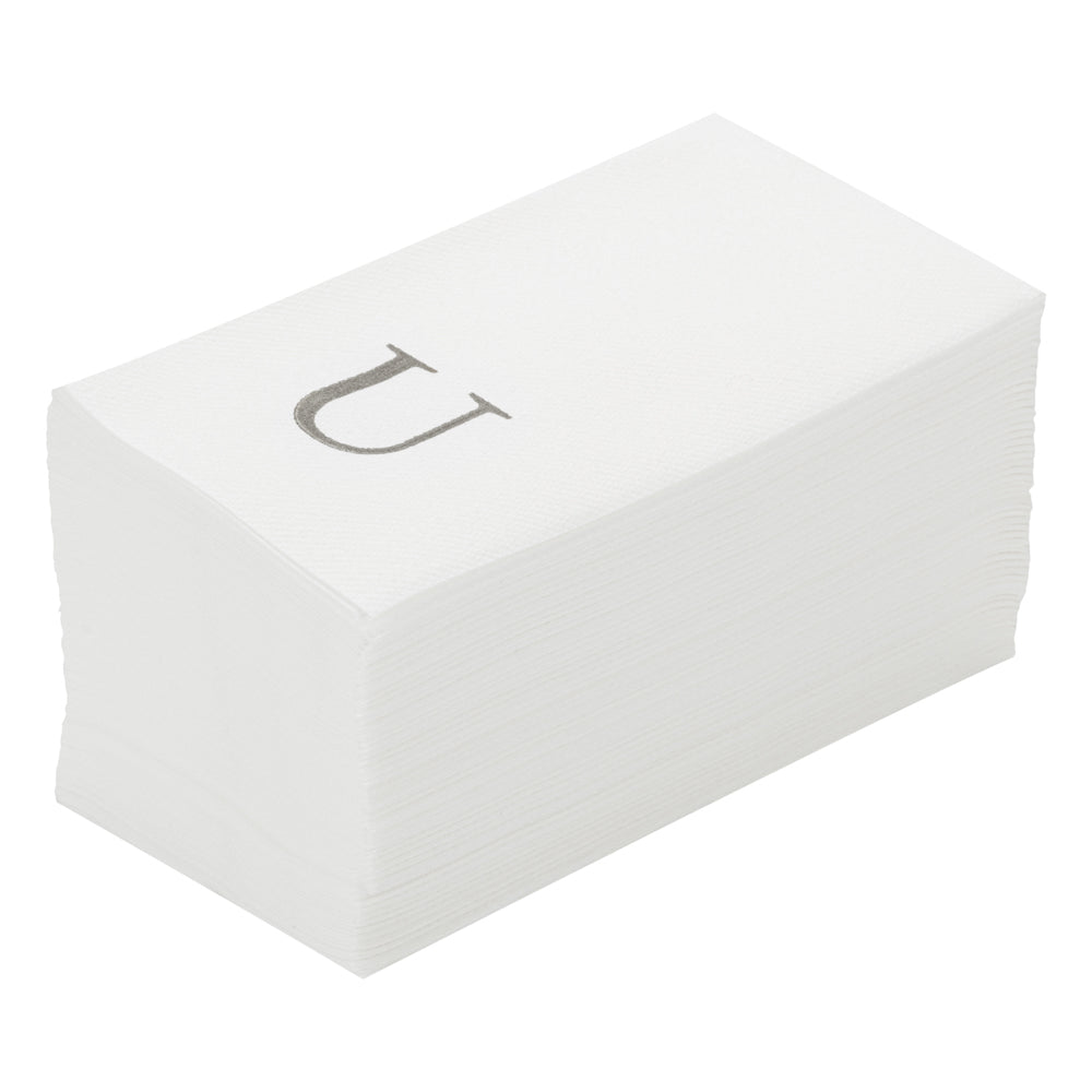Luxenap Rectangle Silver Letter U White Paper Linen-Feel Guest Towel / Napkin - Air Laid, Sans Serif Font - 15 3/4" x 8" - 50 count box