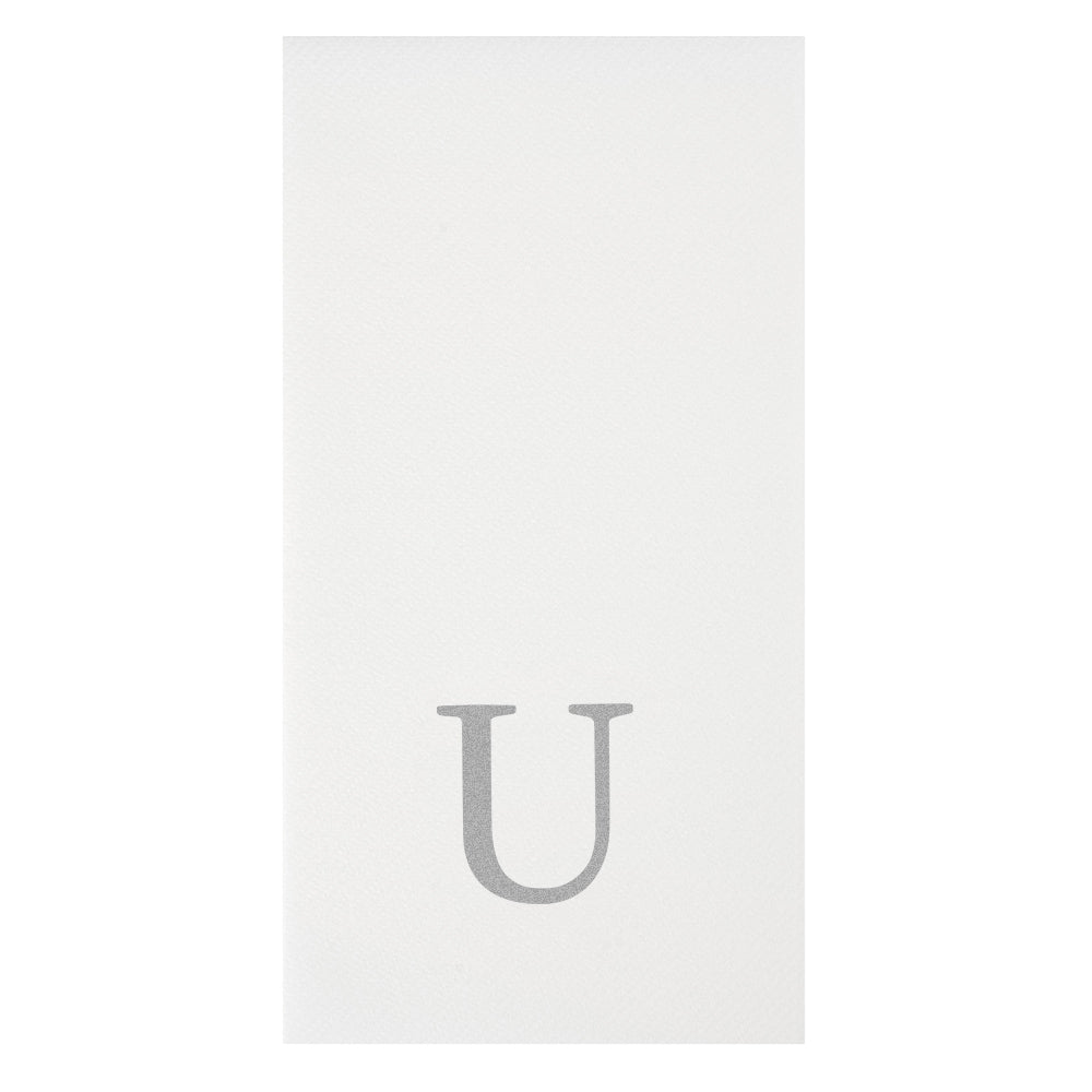 Luxenap Rectangle Silver Letter U White Paper Linen-Feel Guest Towel / Napkin - Air Laid, Sans Serif Font - 15 3/4" x 8" - 50 count box