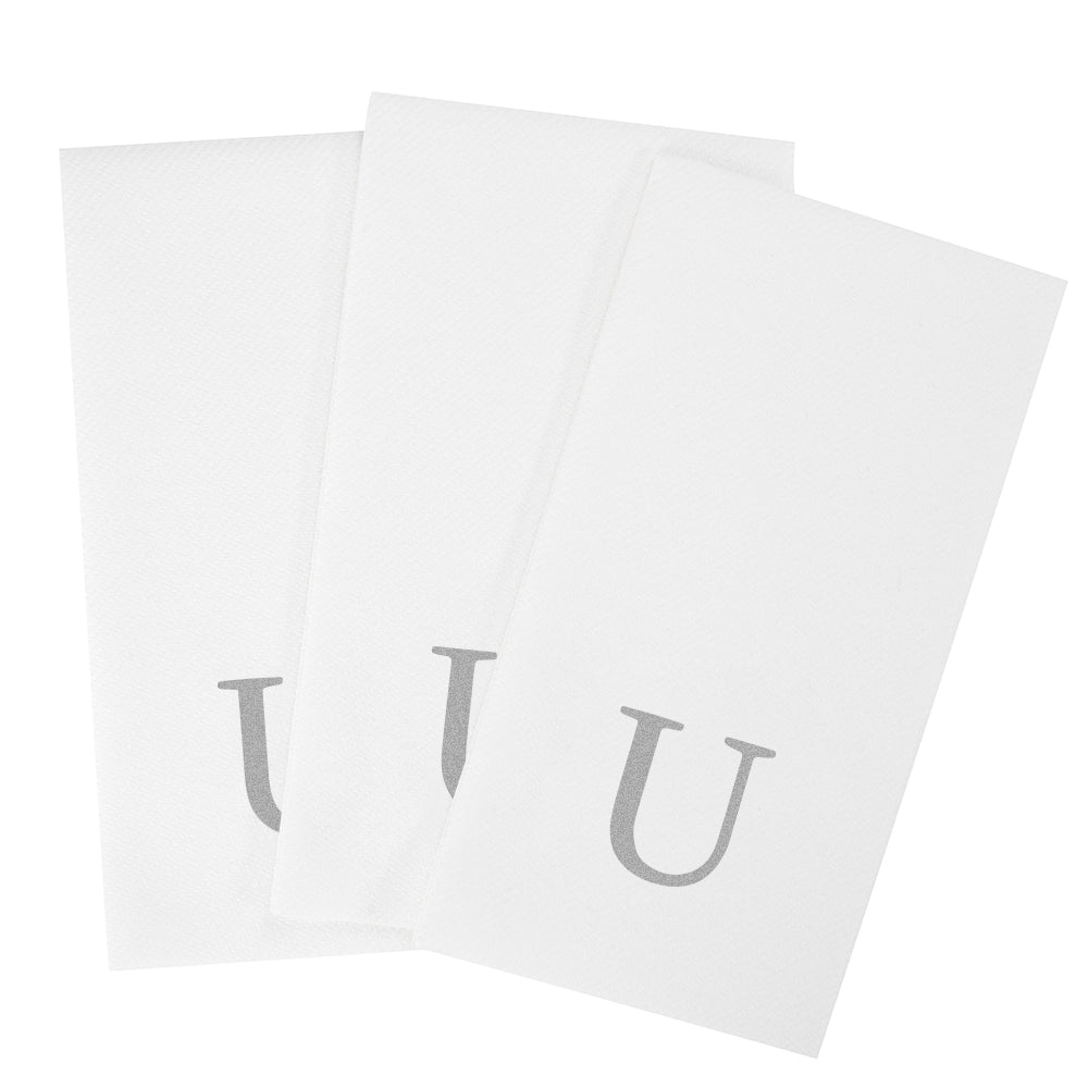 Luxenap Rectangle Silver Letter U White Paper Linen-Feel Guest Towel / Napkin - Air Laid, Sans Serif Font - 15 3/4" x 8" - 2000 count box