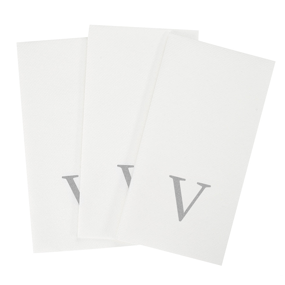 Luxenap Rectangle Silver Letter V White Paper Linen-Feel Guest Towel / Napkin - Air Laid, Sans Serif Font - 15 3/4" x 8" - 2000 count box