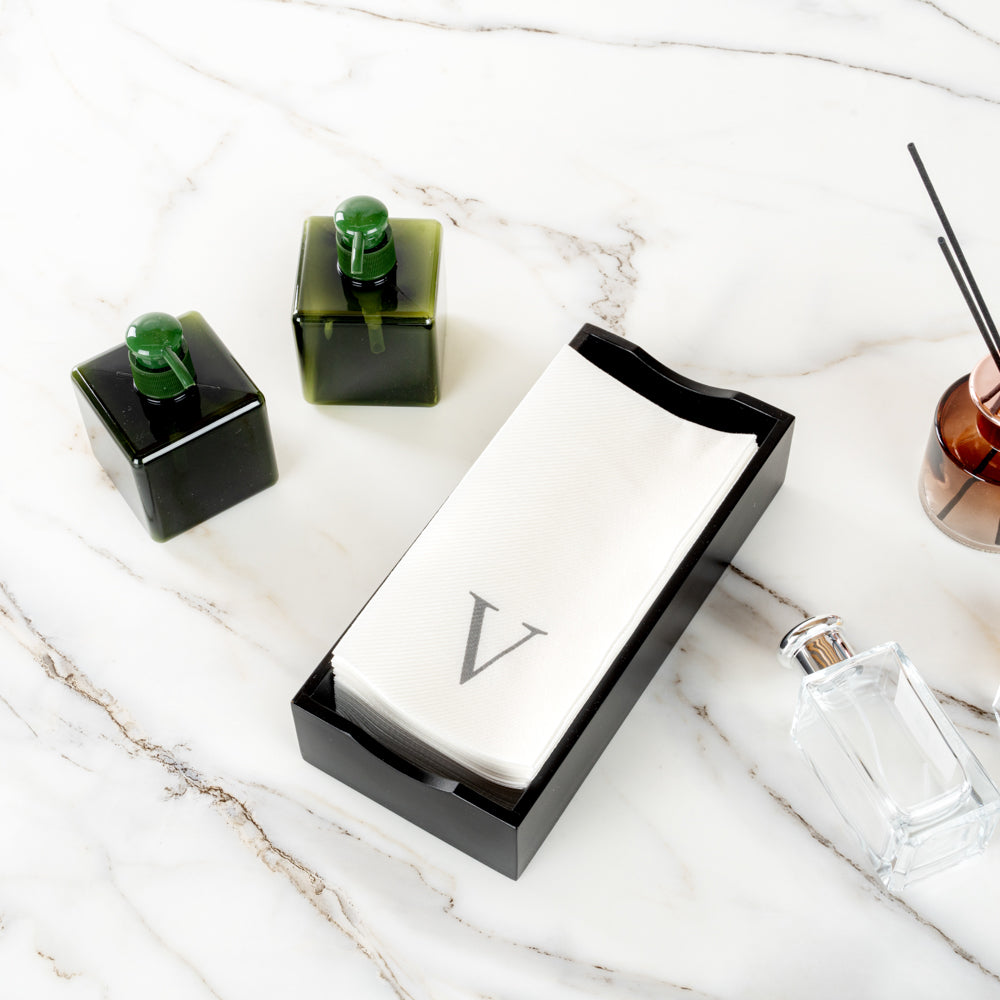 Luxenap Rectangle Silver Letter V White Paper Linen-Feel Guest Towel / Napkin - Air Laid, Sans Serif Font - 15 3/4" x 8" - 2000 count box