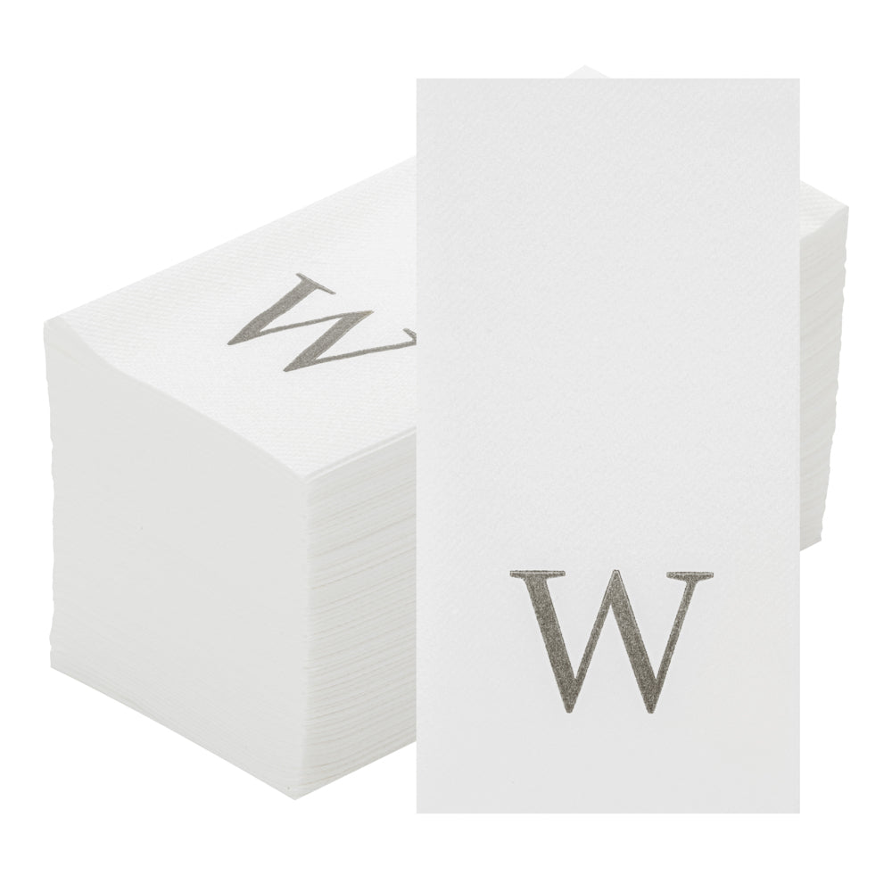 Luxenap Rectangle Silver Letter W White Paper Linen-Feel Guest Towel / Napkin - Air Laid, Sans Serif Font - 15 3/4" x 8" - 50 count box