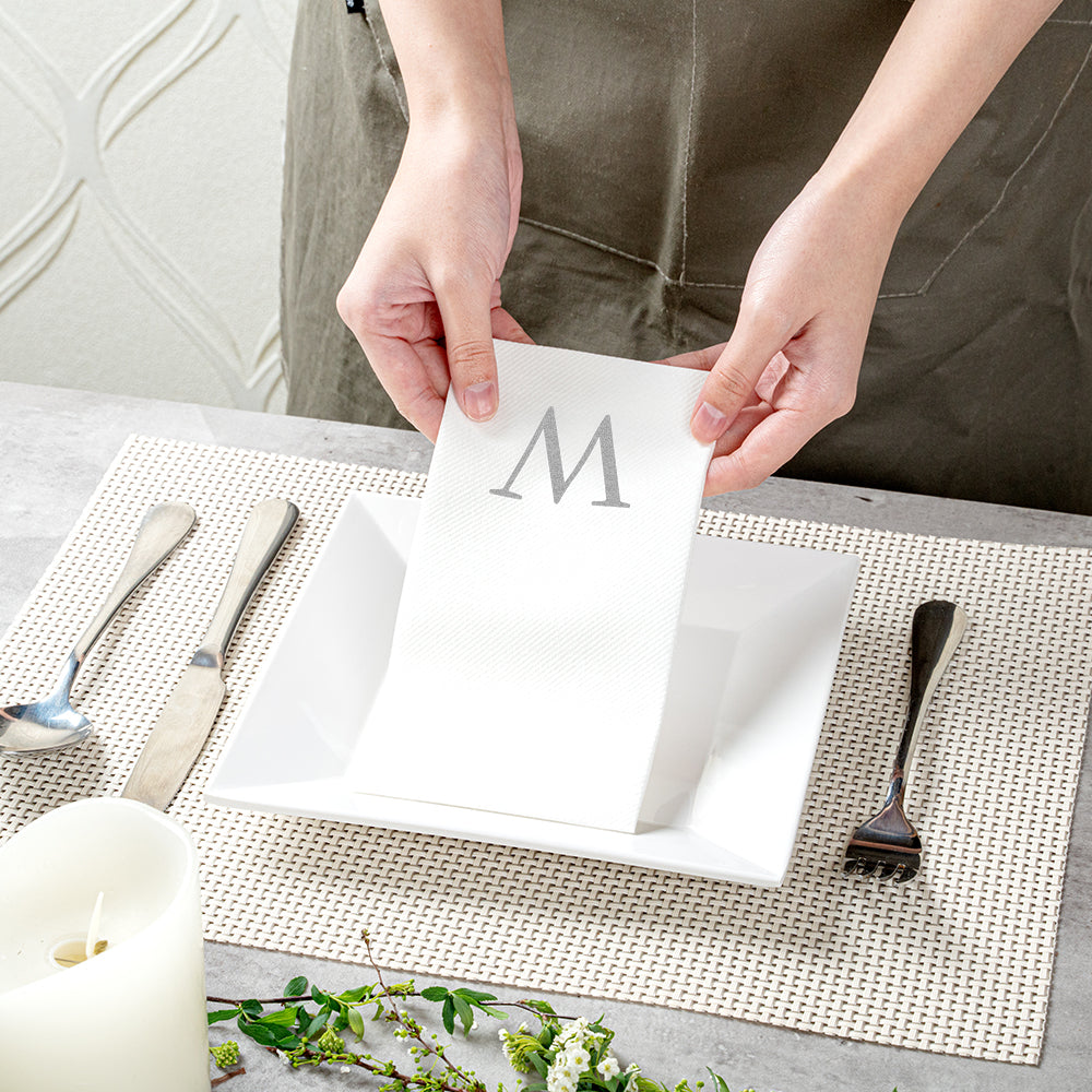 Luxenap Rectangle Silver Letter W White Paper Linen-Feel Guest Towel / Napkin - Air Laid, Sans Serif Font - 15 3/4" x 8" - 50 count box