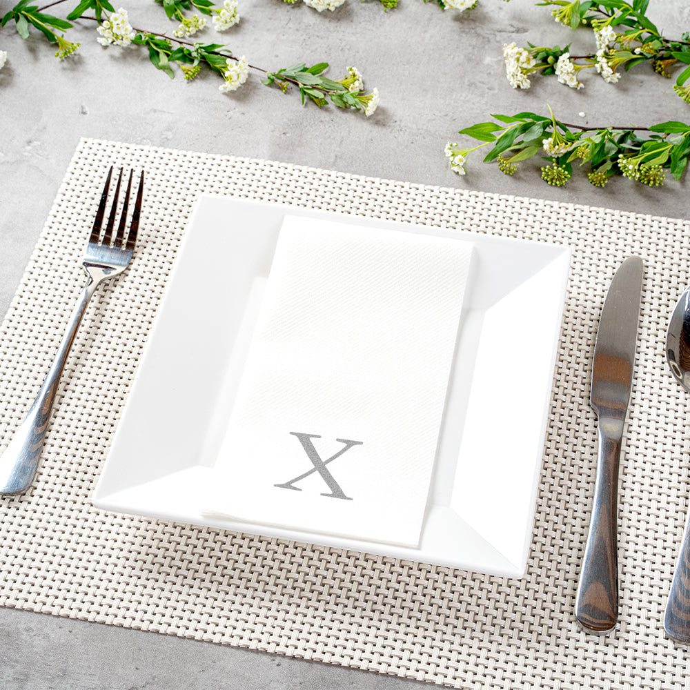 Luxenap Rectangle Silver Letter X White Paper Linen-Feel Guest Towel / Napkin - Air Laid, Sans Serif Font - 15 3/4" x 8" - 2000 count box