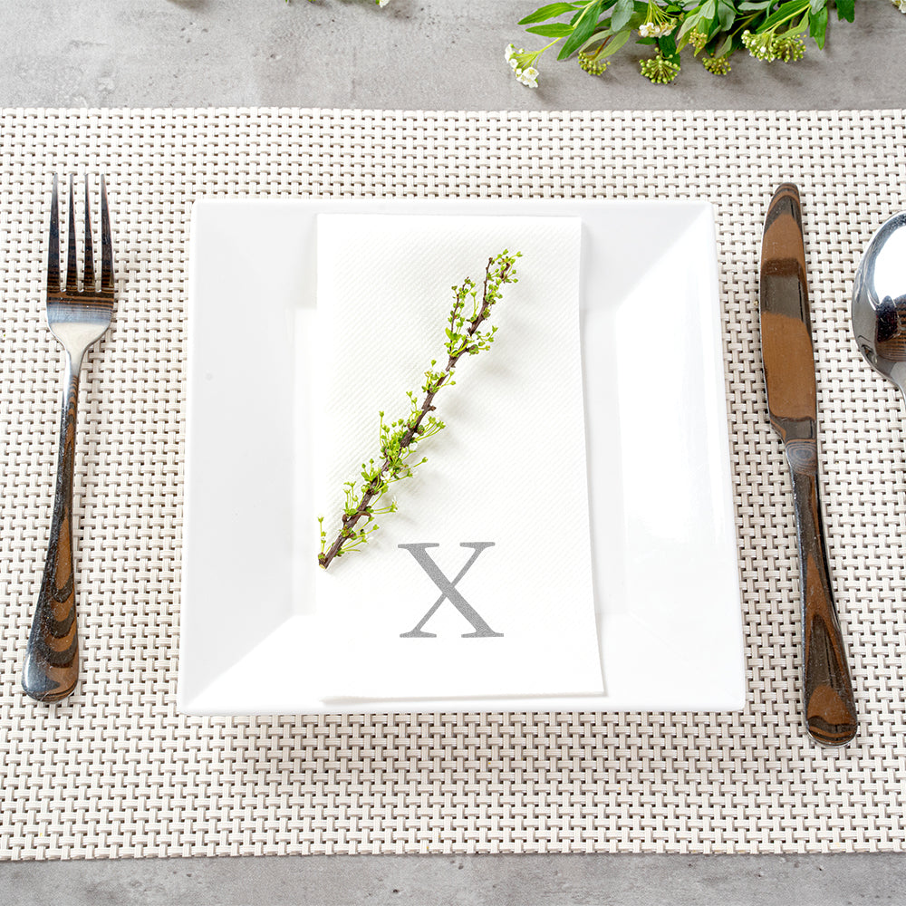 Luxenap Rectangle Silver Letter X White Paper Linen-Feel Guest Towel / Napkin - Air Laid, Sans Serif Font - 15 3/4" x 8" - 2000 count box