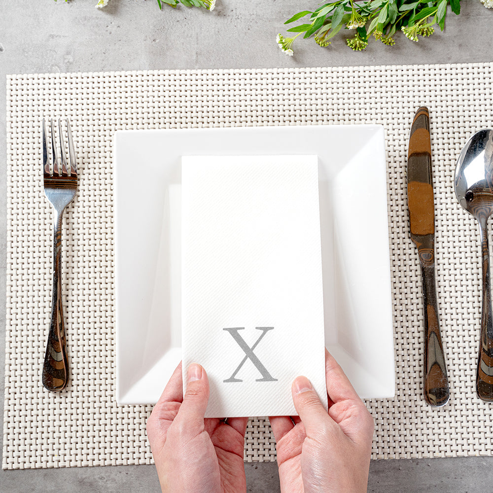 Luxenap Rectangle Silver Letter X White Paper Linen-Feel Guest Towel / Napkin - Air Laid, Sans Serif Font - 15 3/4" x 8" - 2000 count box
