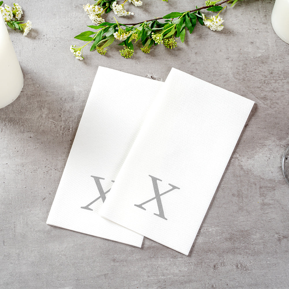 Luxenap Rectangle Silver Letter X White Paper Linen-Feel Guest Towel / Napkin - Air Laid, Sans Serif Font - 15 3/4" x 8" - 2000 count box
