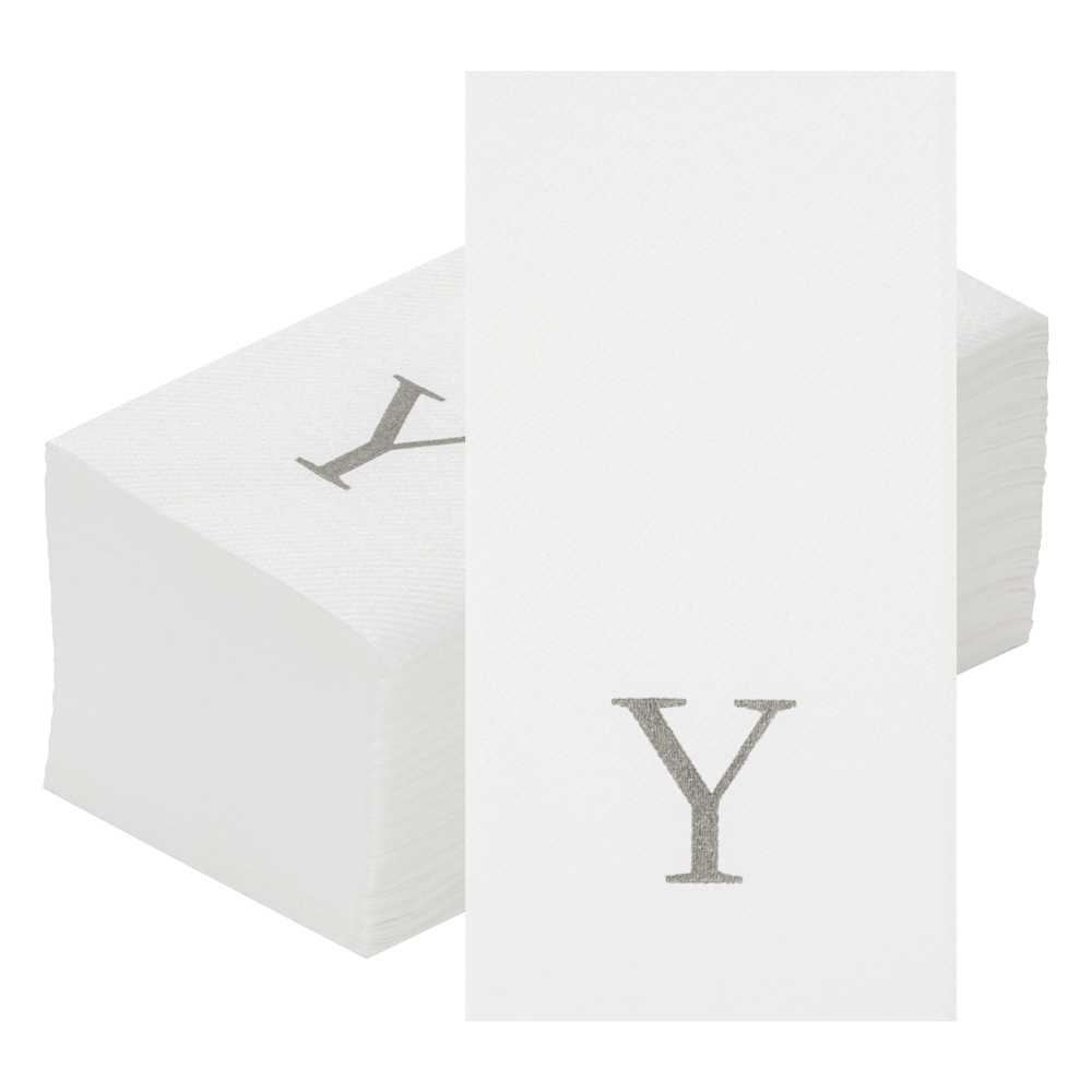 Luxenap Rectangle Silver Letter Y White Paper Linen-Feel Guest Towel / Napkin - Air Laid, Sans Serif Font - 15 3/4" x 8" - 50 count box