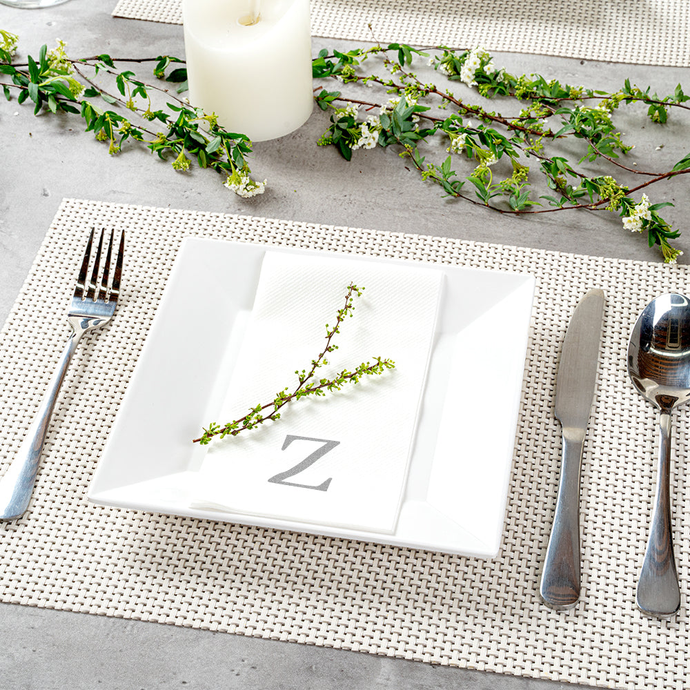 Luxenap Rectangle Silver Letter Z White Paper Linen-Feel Guest Towel / Napkin - Air Laid, Sans Serif Font - 15 3/4" x 8" - 2000 count box