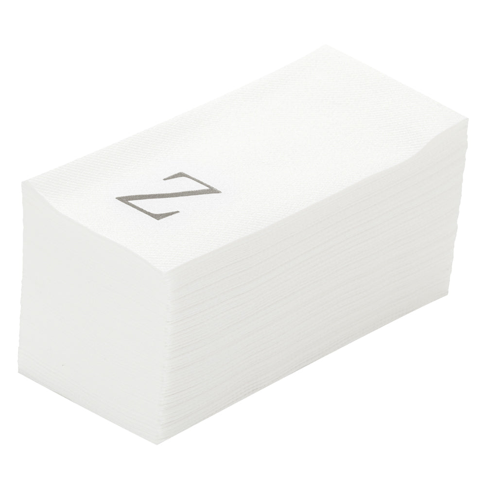 Luxenap Rectangle Silver Letter Z White Paper Linen-Feel Guest Towel / Napkin - Air Laid, Sans Serif Font - 15 3/4" x 8" - 50 count box