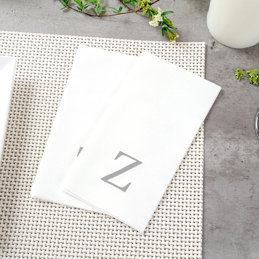 Luxenap Rectangle Silver Letter Z White Paper Linen-Feel Guest Towel / Napkin - Air Laid, Sans Serif Font - 15 3/4" x 8" - 50 count box