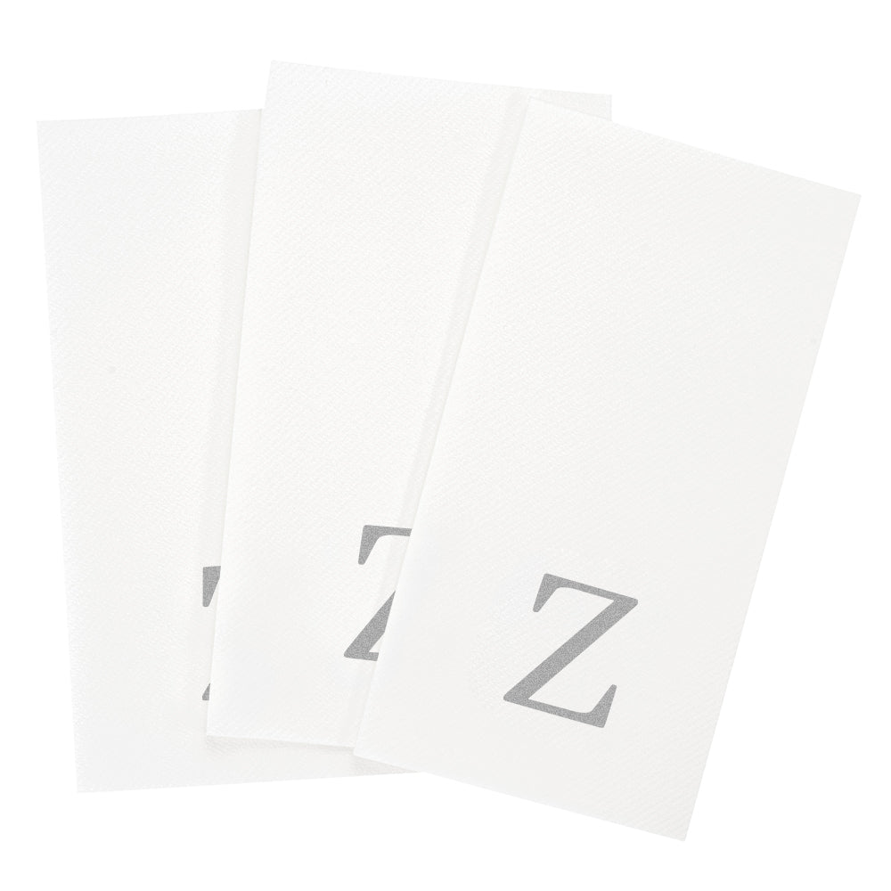 Luxenap Rectangle Silver Letter Z White Paper Linen-Feel Guest Towel / Napkin - Air Laid, Sans Serif Font - 15 3/4" x 8" - 2000 count box