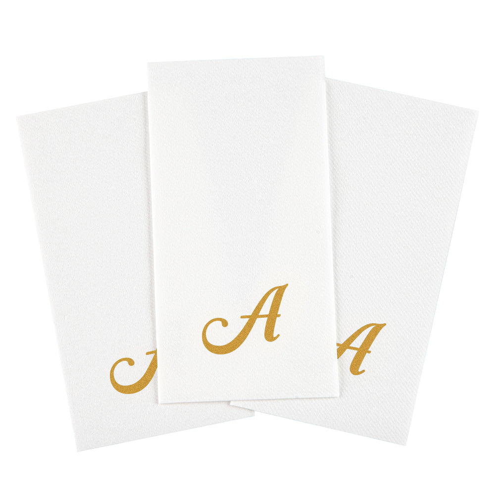 Luxenap Rectangle Gold Letter A White Paper Linen-Feel Guest Towel / Napkin - Air Laid, Cursive Font - 15 3/4" x 8" - 2000 count box