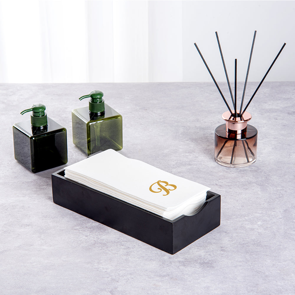 Luxenap Rectangle Gold Letter B White Paper Linen-Feel Guest Towel / Napkin - Air Laid, Cursive Font - 15 3/4" x 8" - 50 count box