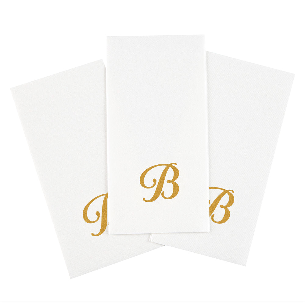 Luxenap Rectangle Gold Letter B White Paper Linen-Feel Guest Towel / Napkin - Air Laid, Cursive Font - 15 3/4" x 8" - 2000 count box