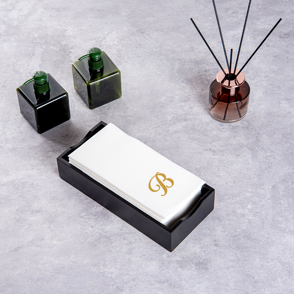Luxenap Rectangle Gold Letter B White Paper Linen-Feel Guest Towel / Napkin - Air Laid, Cursive Font - 15 3/4" x 8" - 2000 count box