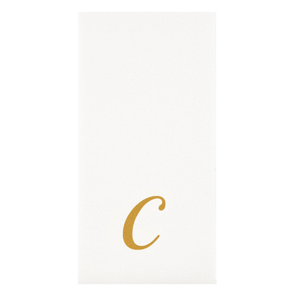Luxenap Rectangle Gold Letter C White Paper Linen-Feel Guest Towel / Napkin - Air Laid, Cursive Font - 15 3/4" x 8" - 50 count box
