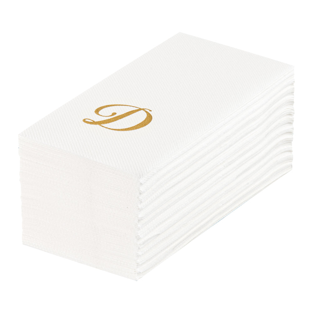 Luxenap Rectangle Gold Letter D White Paper Linen-Feel Guest Towel / Napkin - Air Laid, Cursive Font - 15 3/4" x 8" - 2000 count box