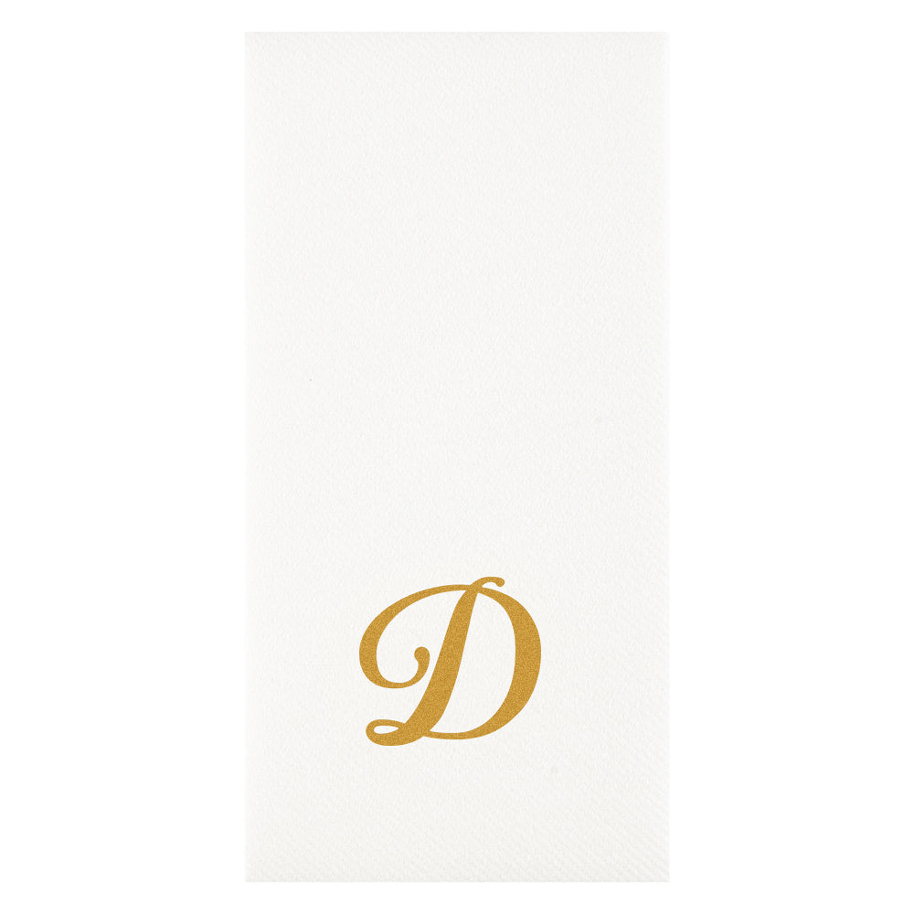 Luxenap Rectangle Gold Letter D White Paper Linen-Feel Guest Towel / Napkin - Air Laid, Cursive Font - 15 3/4" x 8" - 50 count box